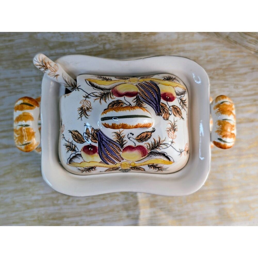 Italian Ceramic Tureen, platter, ladle, lid (4 pc) handpainted Vintage (chip) - Picture 3 of 10